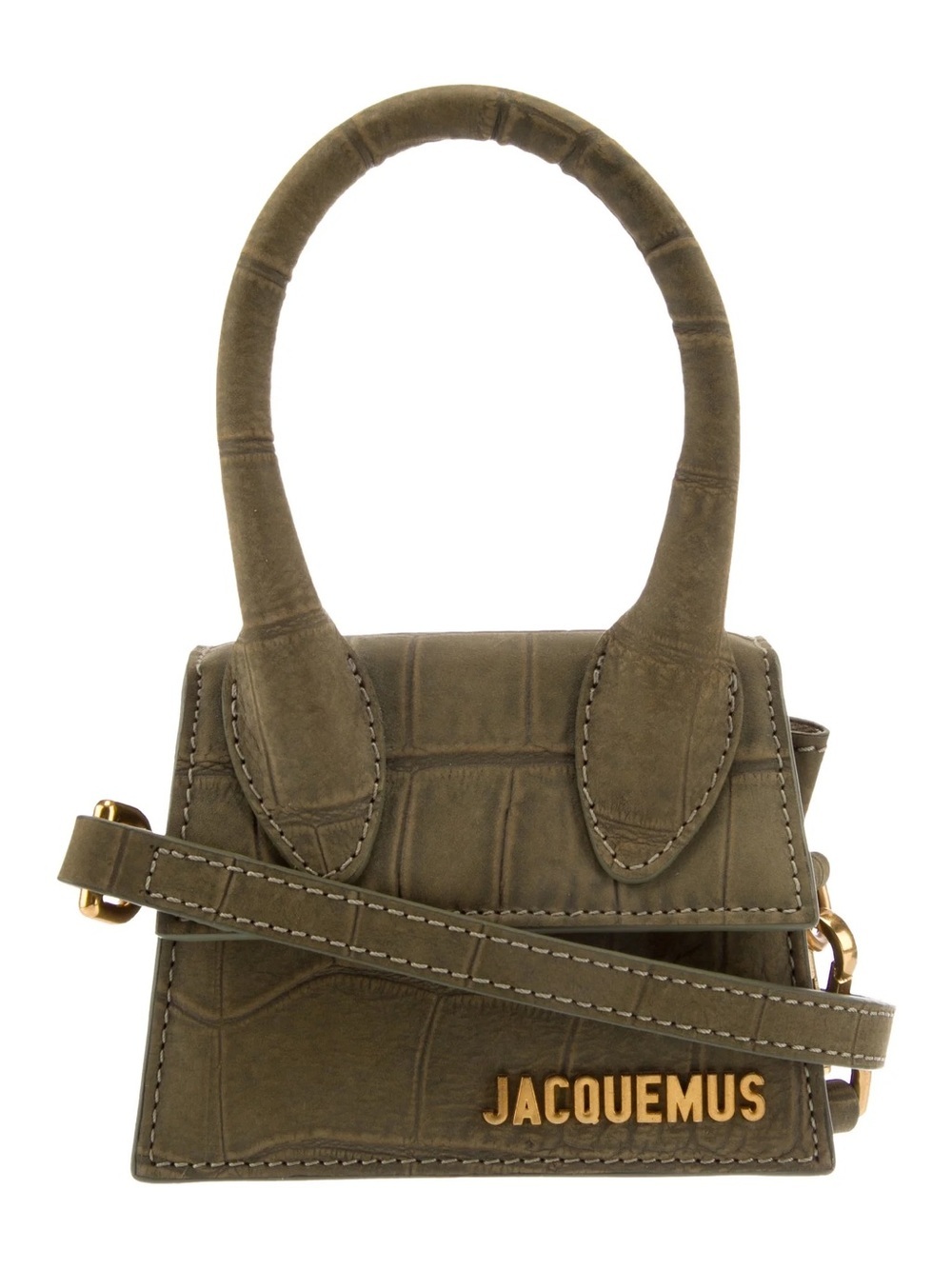 Jacquemus Olive Croc-Embossed Le Chiquito Mini Bag. Excellent! No long strap